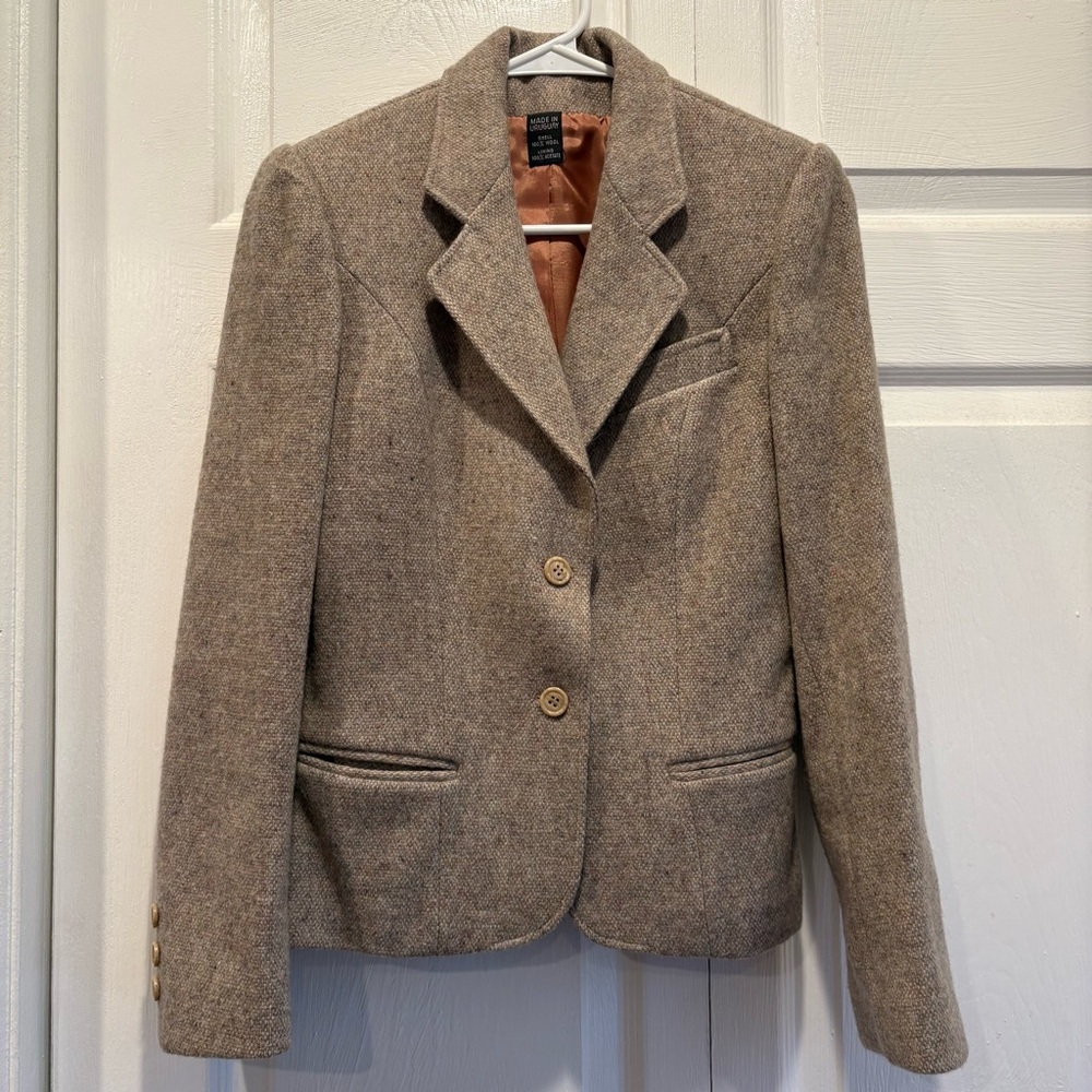 Vintage 100% Wool Winlit Tan Long Sleeve Blazer - Size 7